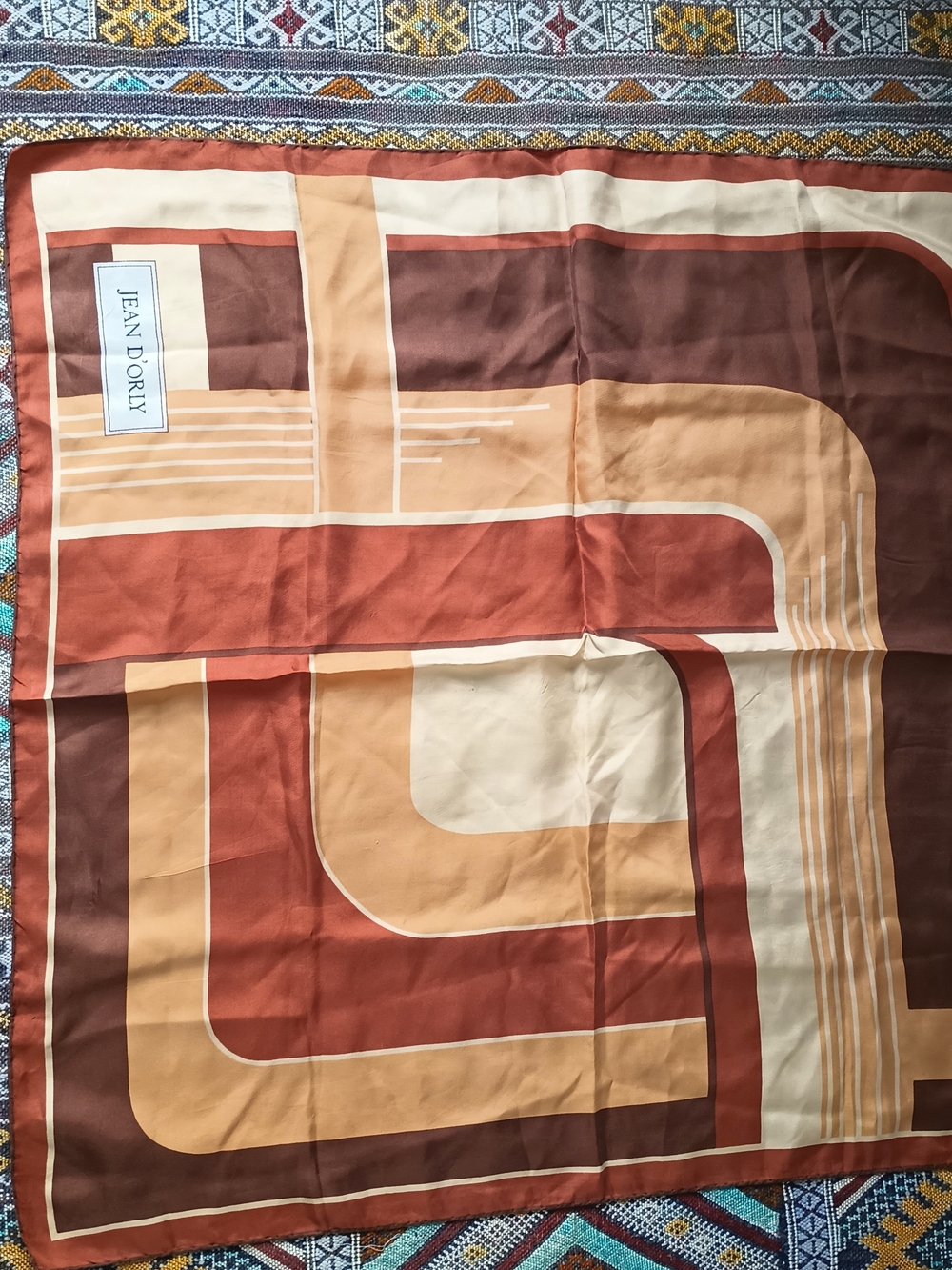 JEAN D'ORLY Silk Scarf in Brown & Cream